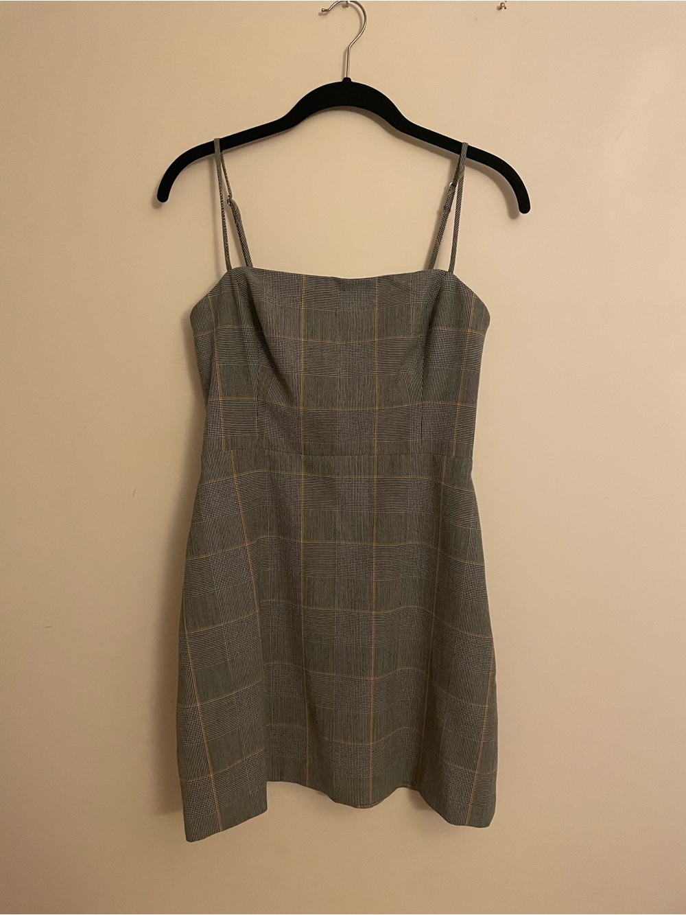 Aritzia Gray Plaid Spaghetti Strap Mini Dress